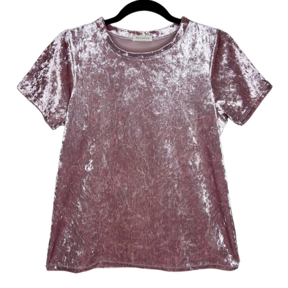 Occasion Pink Crushed Velvet Short Sleeve Top Size XL Women’s